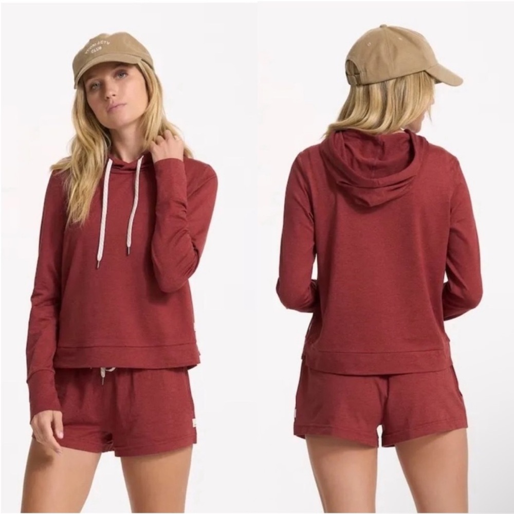 🔴 VUORI Red Women's HALO ESSENTIAL HOODIE “Currant Heather” Size Large LIKE NEW!